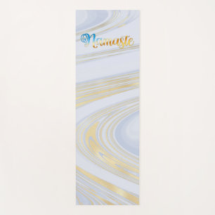 Elegant Blue Gold Marble Pattern Namaste Initials Yoga Mat
