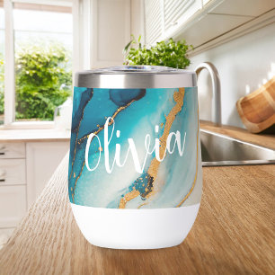 Elegant Blue Gold Marble Personalized Name