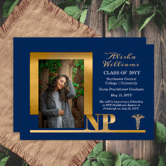 Elegant Blue Gold NP Nurse Practitioner Announcement