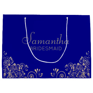 Elegant Blue Gold Personalized Bridesmaid  Large G Gift Bag
