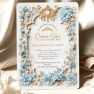Elegant Blue Gold Quinceanera Spanish Sweet 15 Invitation