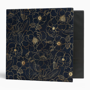 Elegant Blue Gold Roses Flowers Binder