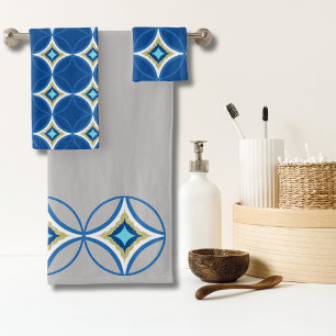 Elegant Blue & Gold shippo pattern on grey  Bath Towel Set
