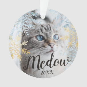 Elegant Blue & Gold Snowflake Customize Pet Photo Ornament
