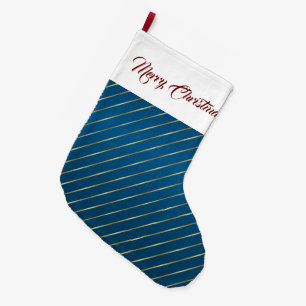 Elegant Blue Gold Stripes Christmas Stocking