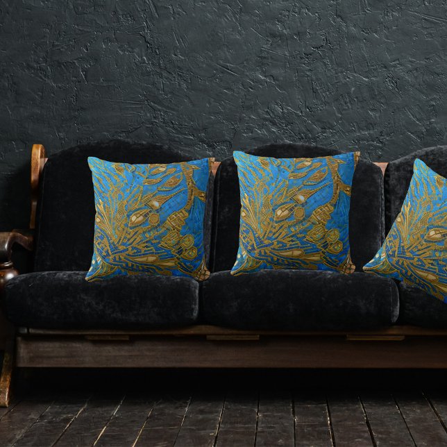 Elegant Blue Gold Stylish Chic Throw Pillow (Creator Uploaded)