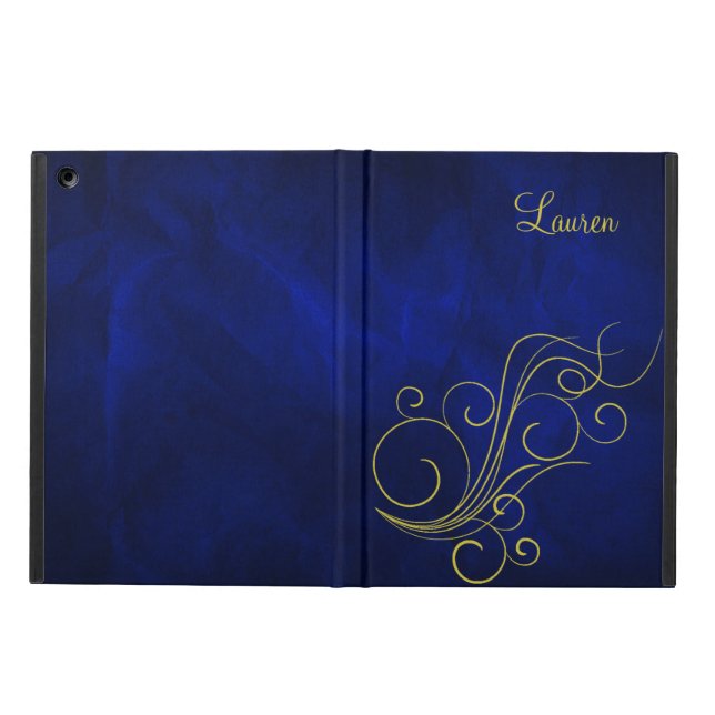 Elegant Blue Gold Swirl Case For iPad Air (Outside)
