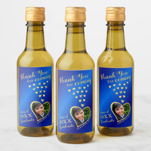 Elegant Blue Gold Thank You 2025 Graduation Favour Wine Label