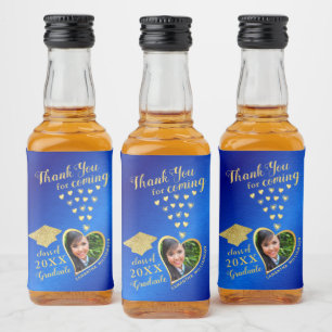 Elegant Blue Gold Thank You 2026 Graduation Liquor Bottle Label