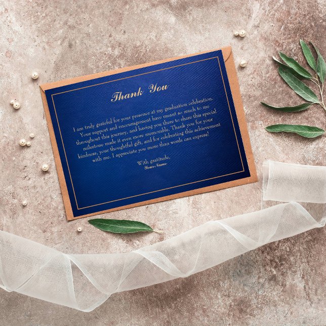 Elegant Blue & Gold Trimmed Thank You Card  (Creator Uploaded)