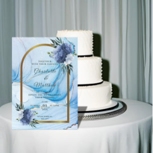 Elegant Blue & Gold Wedding Invitation