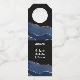 Elegant Blue Gold Wedding Party Bottle Tag
