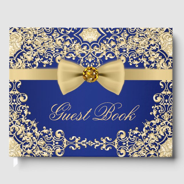 Elégant Blue Gold Wedding Party Événement Livre d' (Recto)
