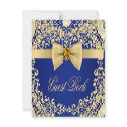 Elegant Blue Gold Wedding Party Event Guest Book