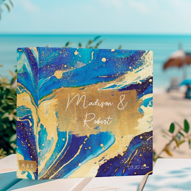 Elégant Blue Gold Wedding planner Classeur Organis (Créateur téléchargé)