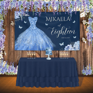 Élégant Blue Gown Floral 18e anniversaire Bannière