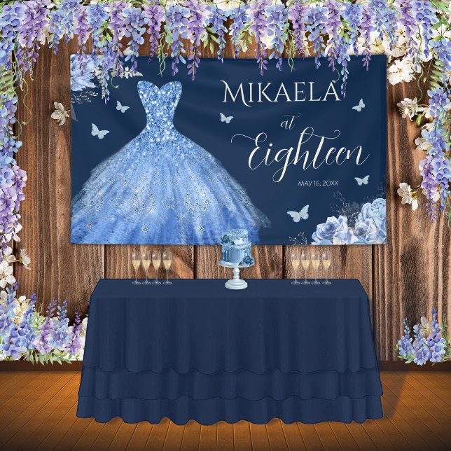 Elegant Blue Gown Floral 18th Birthday Banner (Creator Uploaded)