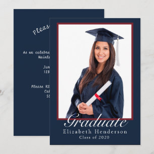 Elegant Blue Graduate Photograph Graduation Party Invitation