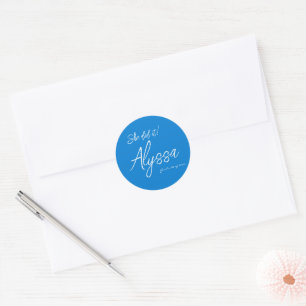 Elegant Blue Graduation Party She Did It Classic Round Sticker