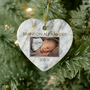 Elegant Blue Gray Marble Pattern Custom Photograph Ceramic Ornament