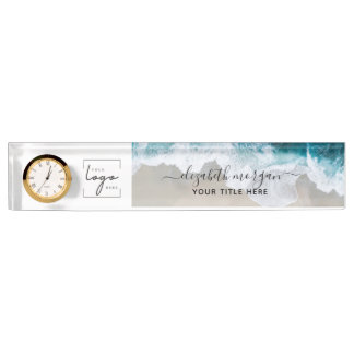 Elegant Blue Green Beach Custom Script Logo Nameplate