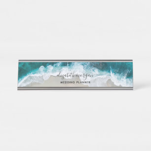 Elegant Blue Green Beach Script Wedding Planner Desk Name Plate