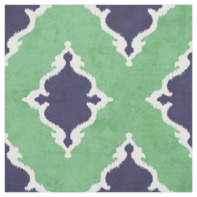 elegant blue green damask ikat tribal pattern fabric (Swatch)