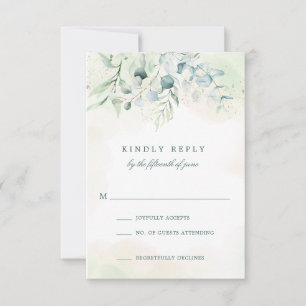 Elegant Blue Green Eucalyptus Greenery Wedding RSVP Card
