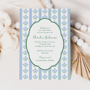 Elegant Blue Green Floral Baby Shower Invitation