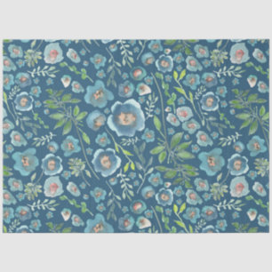 Elegant Blue Green Floral Watercolor Pattern Tissue Paper