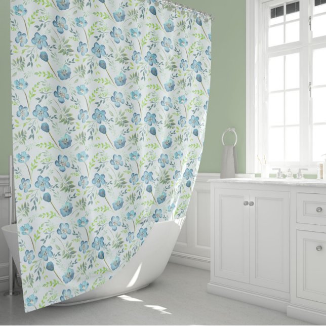 Elegant Blue Green Flowers (Elegant Blue Green Watercolor Flowers Shower Curtain from Studio Posies.)