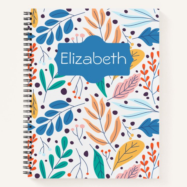 Elegant Blue Green Foliage Personalized Notebook (Front)