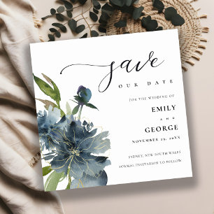 ELEGANT BLUE GREEN GOLD FLORAL SAVE THE DATE CARD