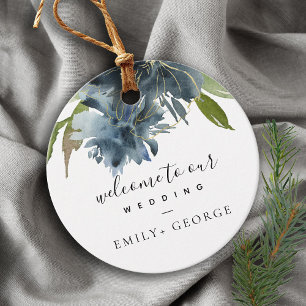 ELEGANT BLUE GREEN GOLD FLORAL WATERCOLOR WEDDING FAVOUR TAGS