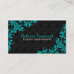 Elegant Blue-Green Lace Black Damasks Business Card