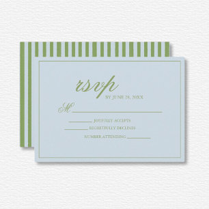 Elegant Blue Green Striped Wedding  RSVP Card