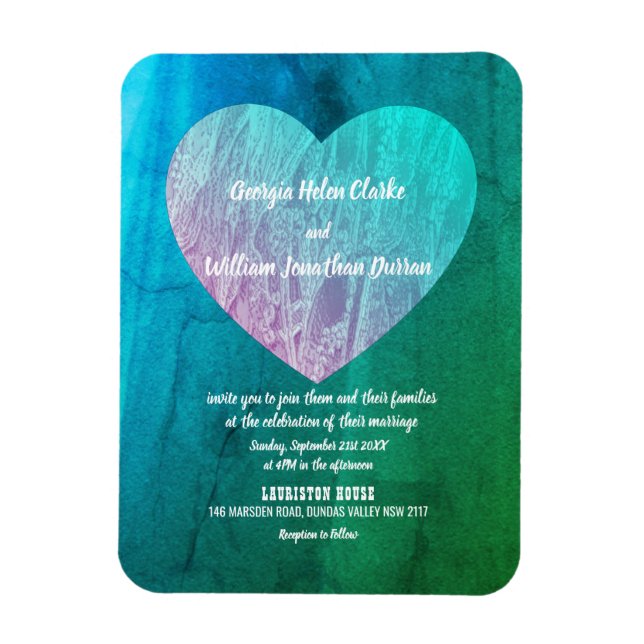 Elegant Blue Green Twilight Wedding Magnet Card (Vertical)