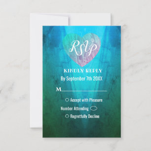 Elegant Blue Green Twilight Wedding RSVP Card
