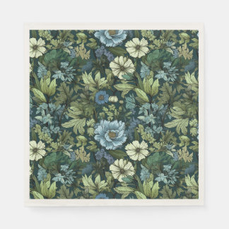 Elegant Blue & Green Victorian Wildflowers Pattern Napkin