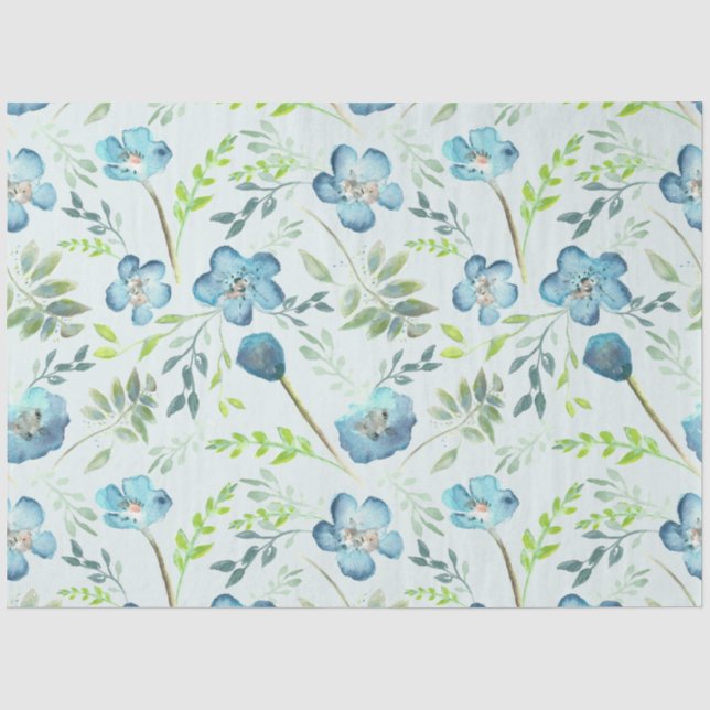 Elegant Blue Green Watercolor Floral Tissue Paper (Front)