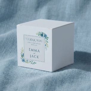 Elegant blue greenery names wedding favor box