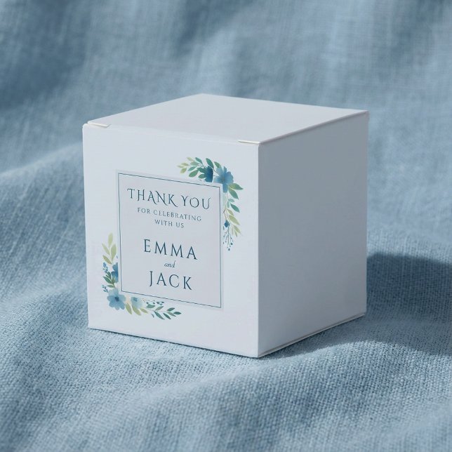 Elegant blue greenery names wedding favor box (Elegant blue greenery names wedding favor boxes.)