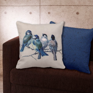 Elegant Blue Grey Birds watercolor Wildlife Throw Pillow