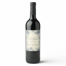 Elegant Blue Grey Floral Wine Bottle Wedding