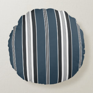 Elegant Blue Grey French Ticking Stripe Round Pillow