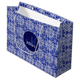 Elegant Blue Grey Geometric Initial Monogram Large Gift Bag