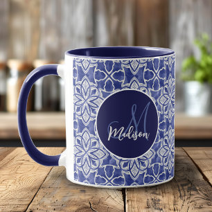 Elegant Blue Grey Initial Monogram Gift Mug