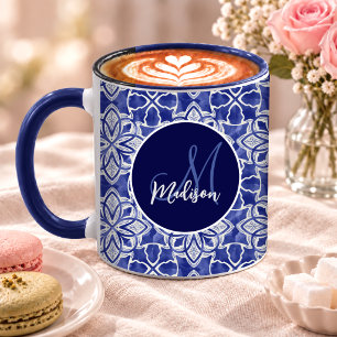 Elegant Blue Grey Initial Monogram Gift Mug