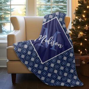 Elegant blue grey initial monogrammed  fleece blanket