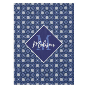 Elegant blue grey initial monogrammed  tablecloth